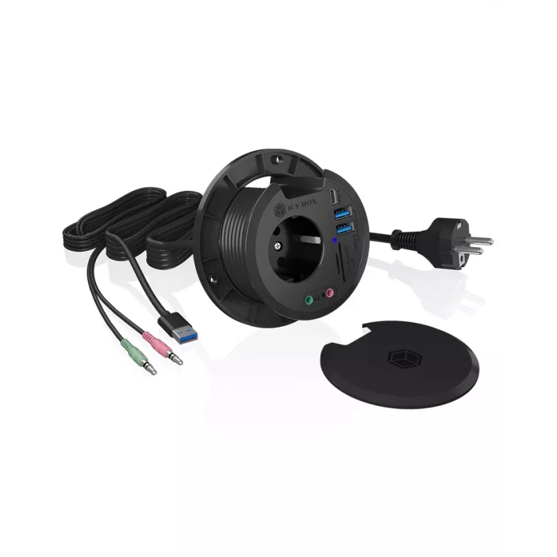 ICY BOX IB-HUB1430-CR In-Desk USB 3.2 Gen 1 Multiport-Hub, Schwarz