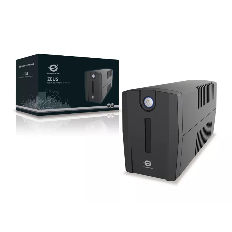 Conceptronic ZEUS01ES USV, 650 VA (0,65 kVA), 360 W, 2x Schuko, HID USB, RJ45 Ein-/Ausgang, 220-240 V, Schwarz