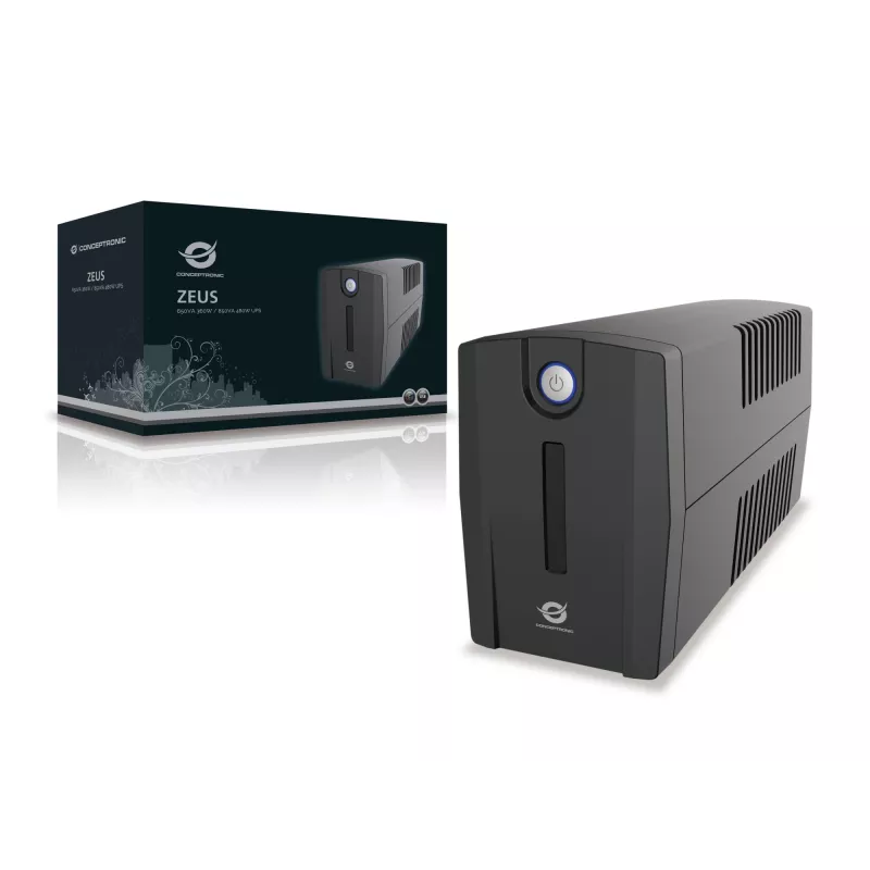Conceptronic ZEUS02ES Line-Interaktiv-USV, 850 VA (0,85 kVA), 480 W, 2x Schuko, HID USB, RJ45 Ein-/Ausgang, 220-240 V, Schwarz