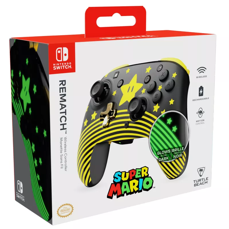 Turtle Beach Rematch TBC-8101-75 kabelloser Controller für Nintendo Switch, Super Mario Star, Schwarz/Gelb