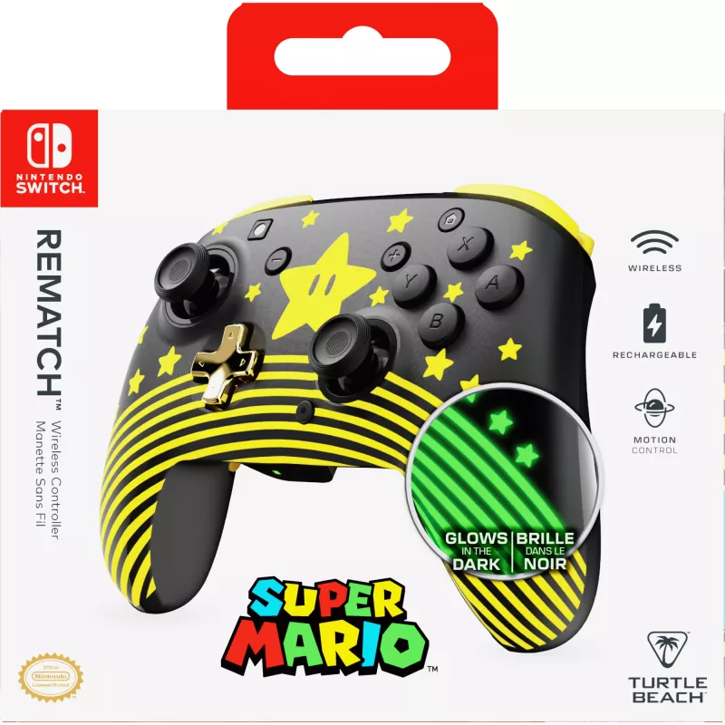 Turtle Beach Rematch TBC-8101-75 kabelloser Controller für Nintendo Switch, Super Mario Star, Schwarz/Gelb