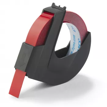 DYMO Authentisches Prägeband | 9 mm x 3 m Rolle | Weißer Druck auf Rot | Selbstklebend | für Prägegeräte | 1 Stück