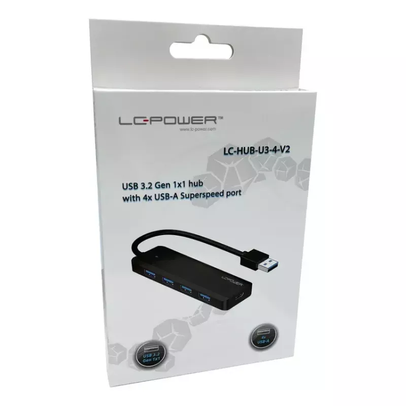 USB Hub LC-Power LC-HUB-U3-4-V2 USB 3.2 Gen 1 Typ-A Typ-C 5 Mbit/s Schwarz