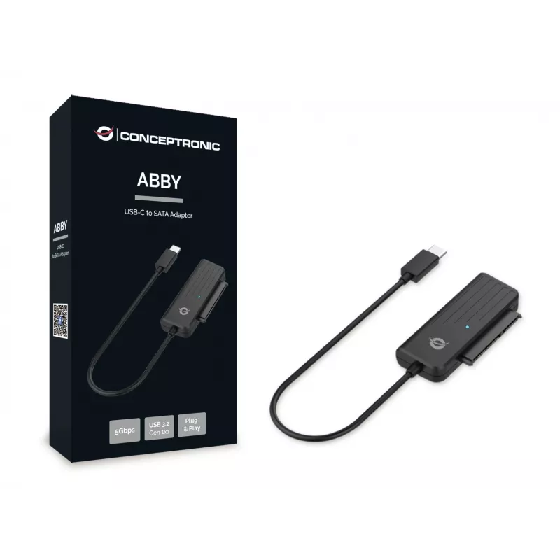 Conceptronic ABBY02B USB-C-auf-SATA-Adapter, 2,5 Zoll, USB 3.2 Gen 1 5 Gbit/s, 0,2 m, schwarz