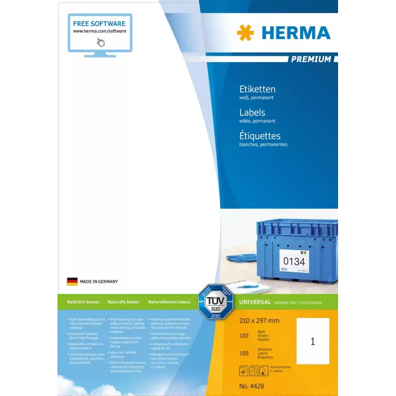 Selbstklebendes Druckeretikett HERMA Labels Premium A4 210x297 mm