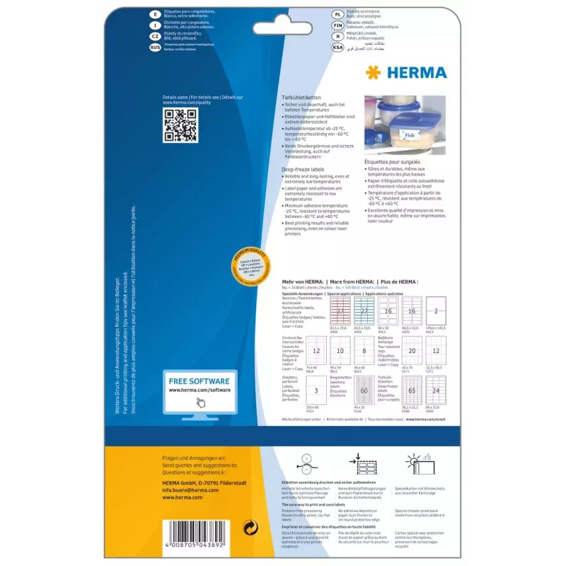 Selbstklebende Druckeretiketten HERMA Tiefkühl 66x33,8 mm