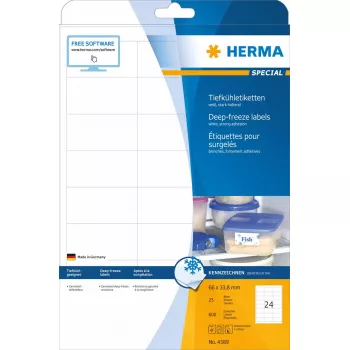 Selbstklebende Druckeretiketten HERMA Tiefkühl 66x33,8 mm