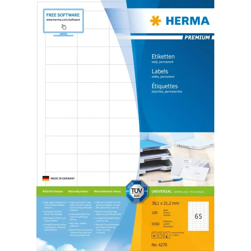 Selbstklebende Druckeretiketten HERMA Labels Premium A4 38,1x21,2 mm