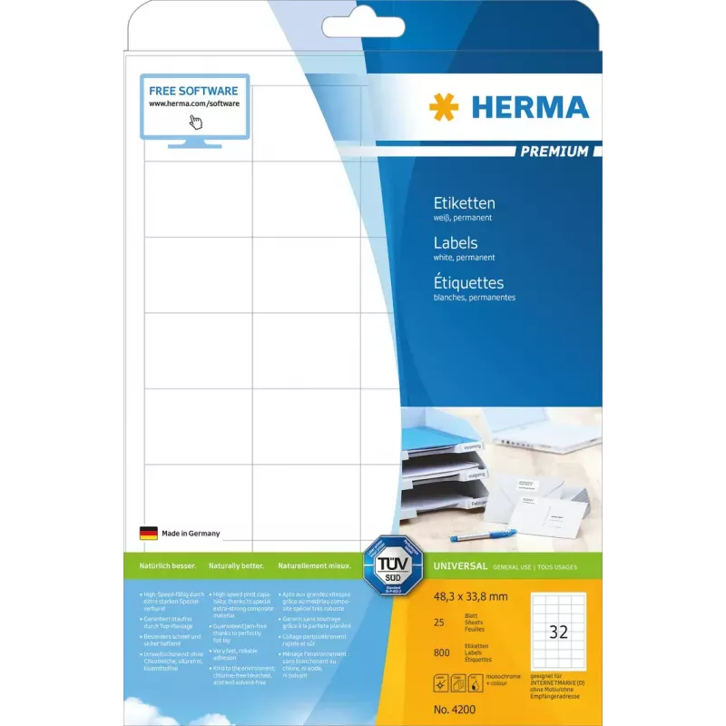 Selbstklebende Druckeretiketten HERMA Labels Premium A4 48,3 x 33,8 mm
