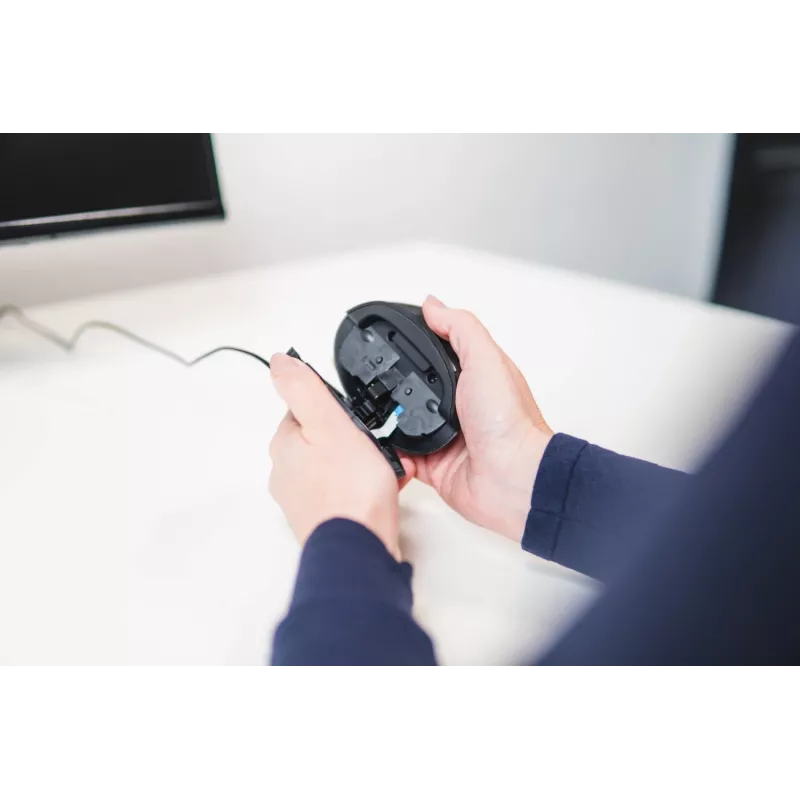 BakkerElkhuizen Oyster Kabelmaus, beidhändig, vertikales Design, Laser, USB Typ-A, 1200 DPI, Schwarz, Silber