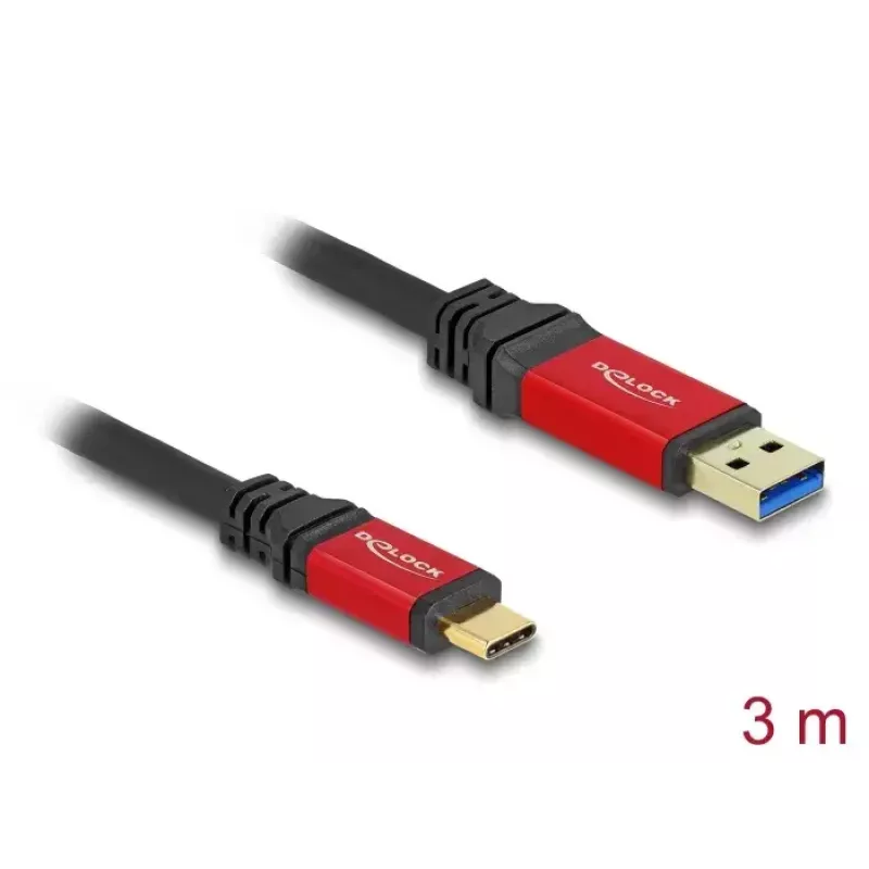 USB-Kabel DeLOCK 80619 Typ-A auf Typ-C 10 Gbit/s 3m Rot Metall