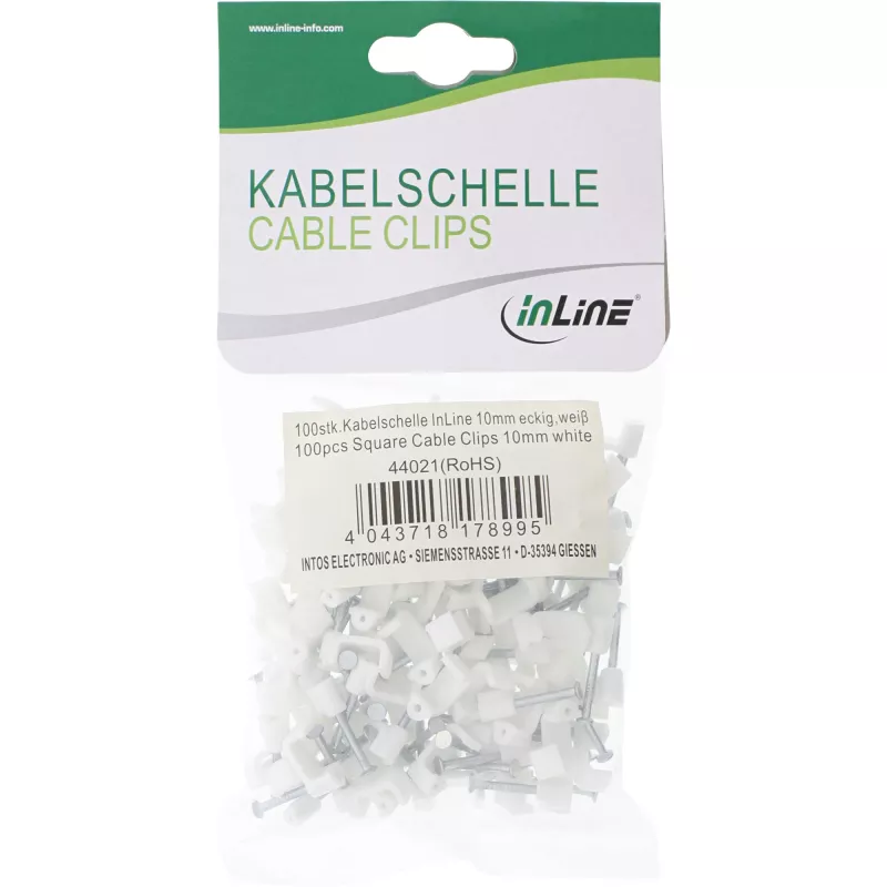 Quadratische Kabelklemme InLine 44020 8mm Weiß 100 Stück Packung