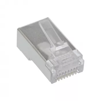 Stecker 8P8C RJ45 männlich geschirmt für Rundkabel, InLine, 10er-Pack, silber