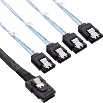 InLine SAS-Kabel, Mini SAS SFF8087 auf 4x SATA, Crossover, OCF, 0,75 m