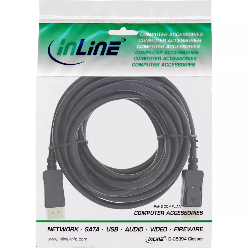 Aktives DisplayPort 1.4 Kabel InLine 17207P 8K4K Schwarz Gold 7,5 m