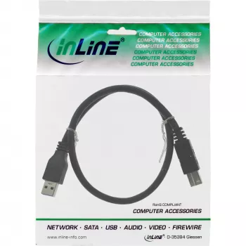 USB 3.2 Gen.1 Kabel, Typ A Stecker / Typ B Stecker, InLine 35310, 1 m, schwarz