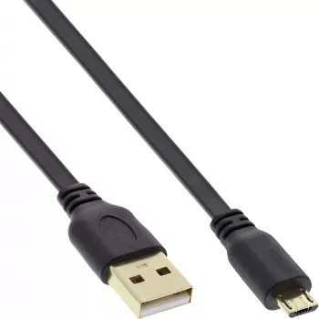 InLine Flachkabel Micro USB 2.0, USB A / Micro-B, schwarz / gold, 2 m