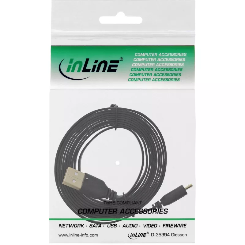 InLine Micro-USB-2.0-Flachkabel USB A / Micro-B, schwarz / gold, 0,5 m