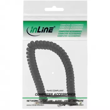 InLine Spiralkabel RJ10 direkt belegt Stecker / Stecker, schwarz, bis zu 2m