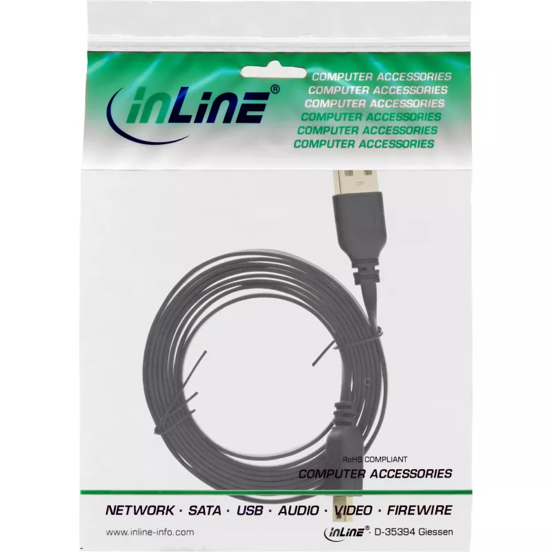 InLine USB 2.0 Flachkabel USB Typ A Stecker / Mini-B Stecker 5pol schwarz/gold 0,5m