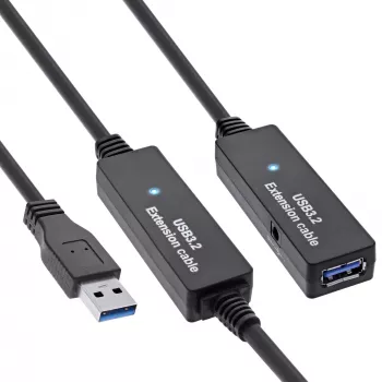 InLine USB3.2 Gen.1 aktives Repeater-Kabel Typ-A-Stecker / -Buchse, schwarz, 20 m