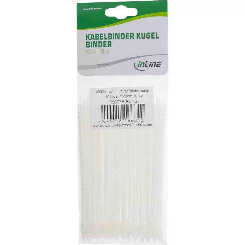 Kabelbinder InLine Ball 100 mm weiß, 100er-Pack, Kunststoff-Befestigungsbänder