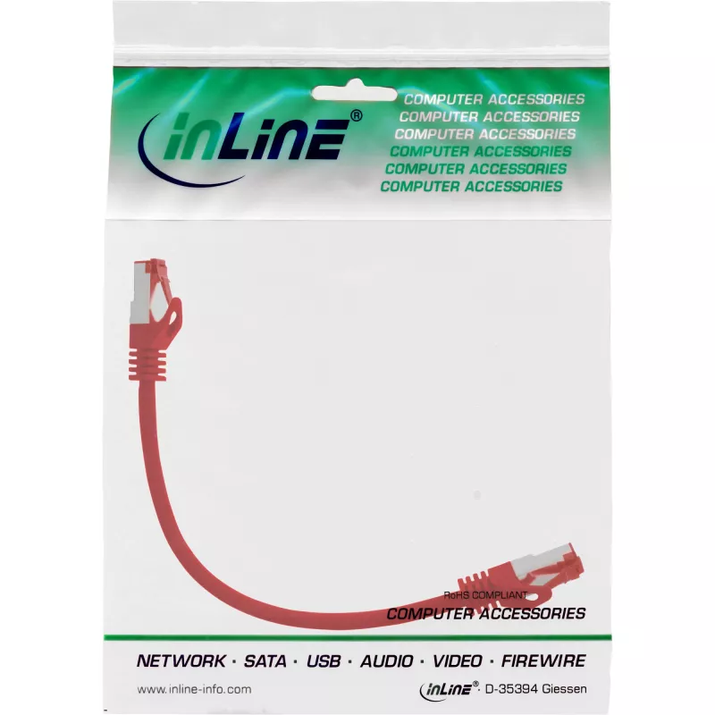 InLine Patchkabel S/FTP PiMF Cat.6 250MHz Kupfer halogenfrei rot 0,25m