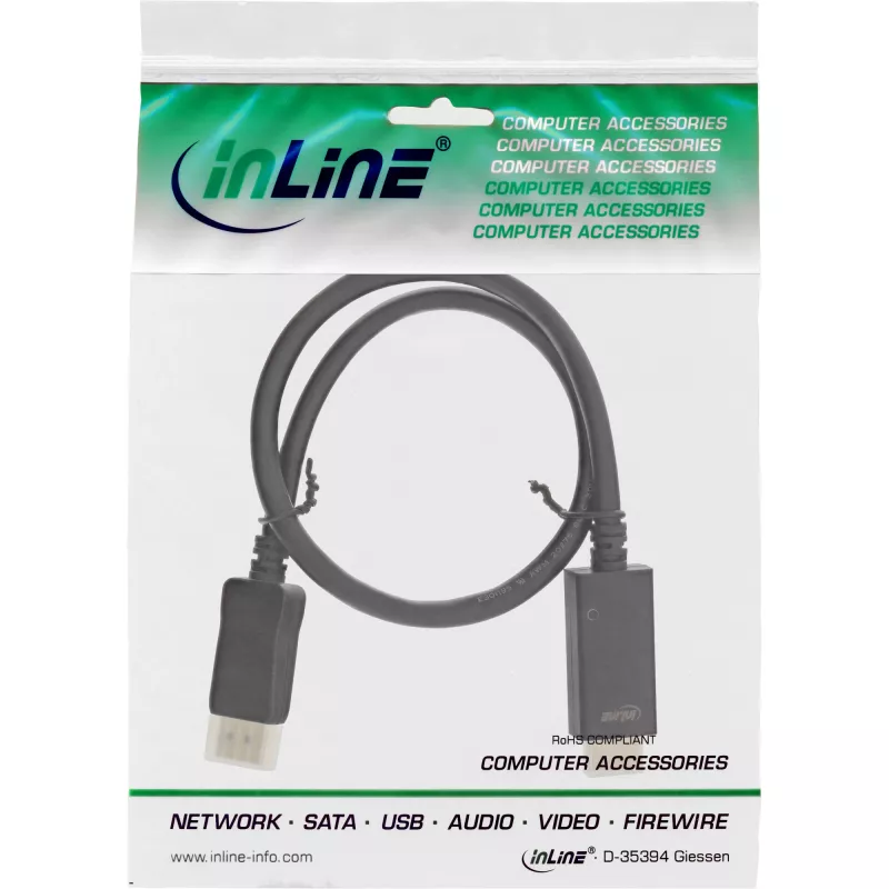DisplayPort-auf-HDMI-Konverterkabel InLine 17187I 4K/60Hz schwarz 0,3 m