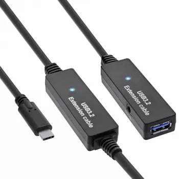 InLine USB 3.2 Gen.1 aktive Verlängerung, USB-C Stecker auf USB-A Buchse, 10 m