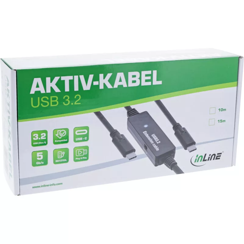 InLine USB 3.2 Gen.1 Aktivkabel, USB-C Stecker auf USB-C Stecker, 15m