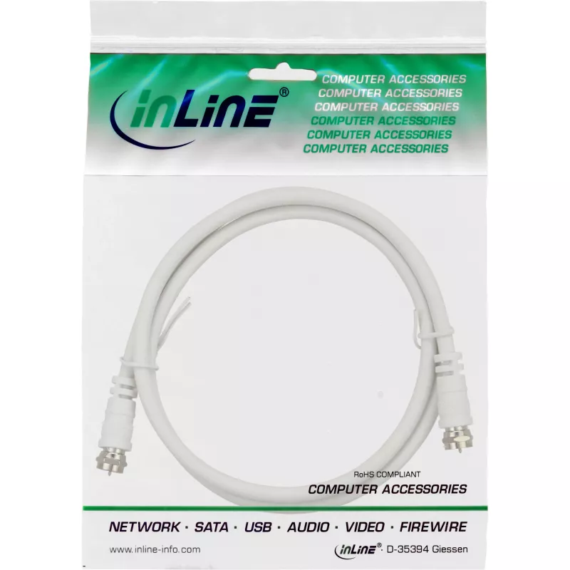 InLine SAT-Kabel 2-fach geschirmt ultraniedrige Dämpfung 2x F-Stecker >75dB weiß 15m