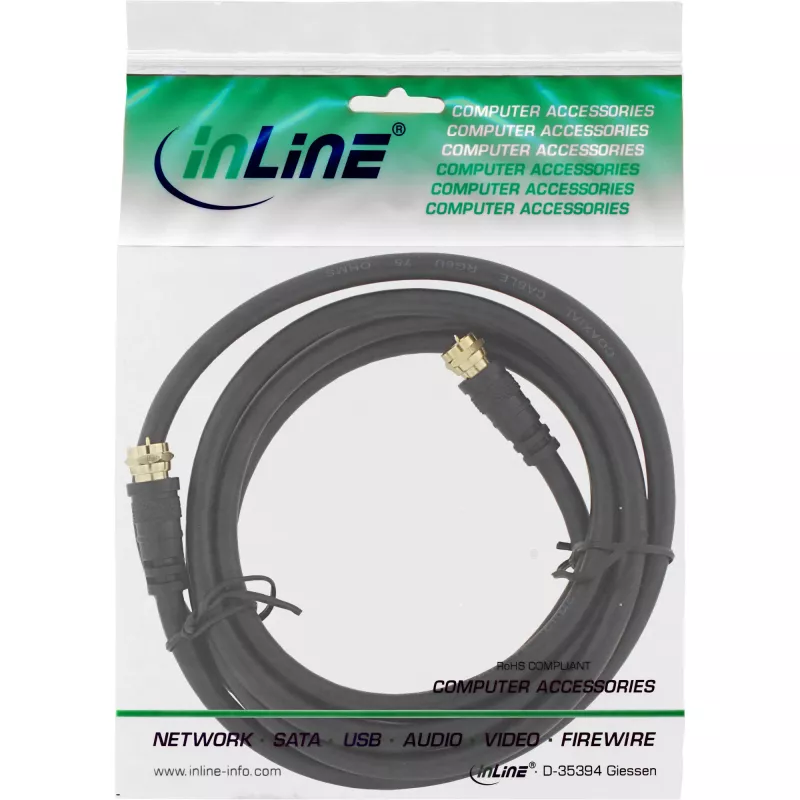 InLine SAT-Kabel Premium 2-fach geschirmt 2x F-Stecker weiblich >85 dB schwarz 1 m