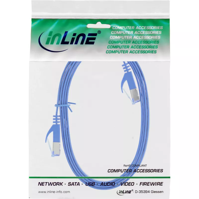 InLine Flach-Patchkabel, U/FTP, Cat.6A, blau, 0,5m