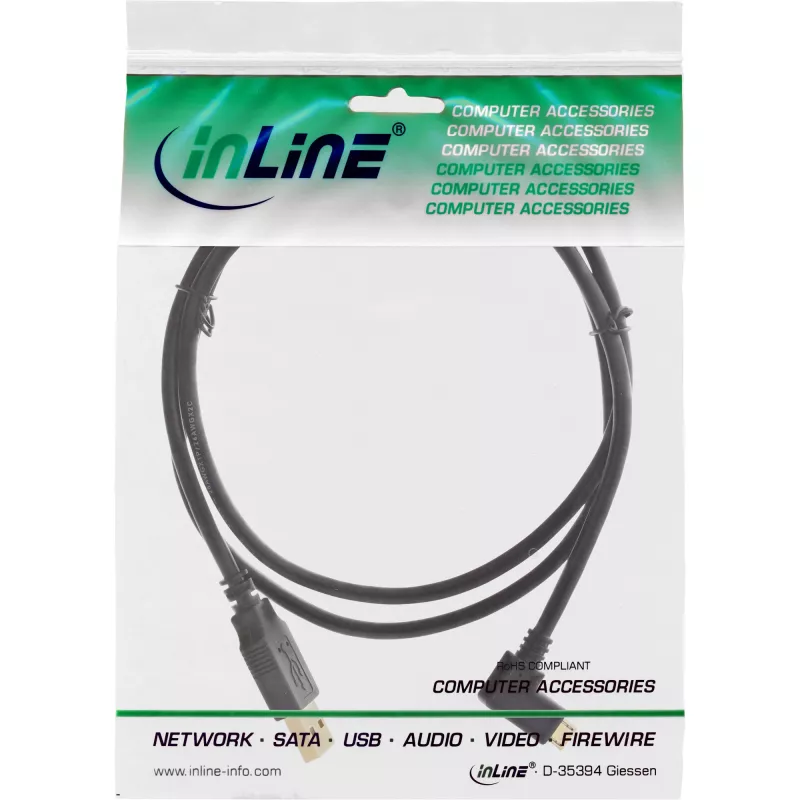 InLine Micro-USB-2.0-Kabel USB Typ A Stecker / Micro-B Stecker, abgewinkelt, schwarz, 2 m