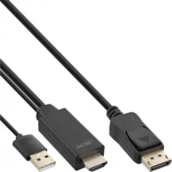 InLine HDMI auf DisplayPort Konverterkabel, 4K, schwarz/gold, 1 m
