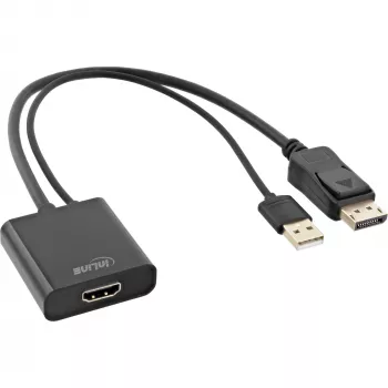 InLine HDMI F zu DisplayPort M Konverterkabel, 4K, schwarz/gold, 0,3m