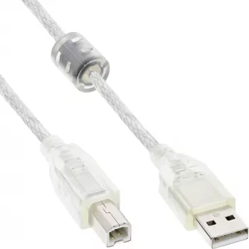 InLine USB 2.0 Kabel Typ A Stecker / B Stecker transparent, Ferritkern, 5m