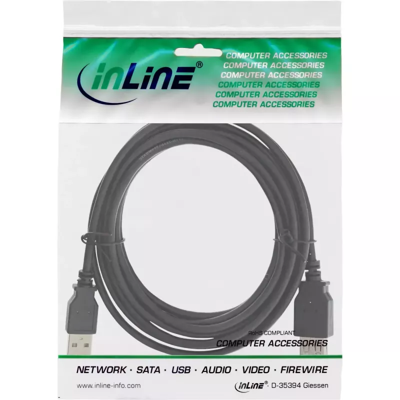 USB 2.0 Verlängerungskabel Typ A Stecker/Buchse InLine 34603B schwarz 3m