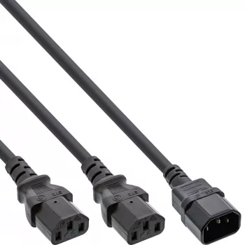 InLine Power Y-Kabel Schutzkontaktstecker 1x IEC-C14 auf 2x IEC-C13 1,8 m