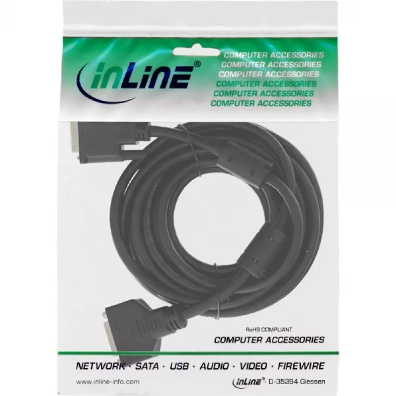 InLine DVI-D-Kabel 24+1 M/F, Dual Link, 2 Ferritkerne, 5 m