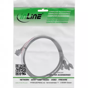 InLine Mini SAS HD Kabel SFF-8643 auf 4x SATA + Sideband 0,5m