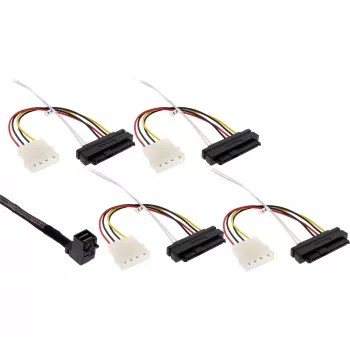 InLine Mini SAS HD-Kabel, SFF-8643 gewinkelt auf 4x SFF-8482 + Strom, 0,5 m