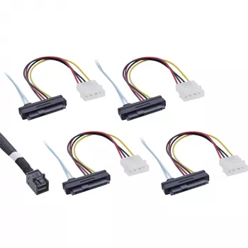InLine Mini SAS HD Kabel SFF-8643 auf 4x SFF-8482 + Strom 0,5 m