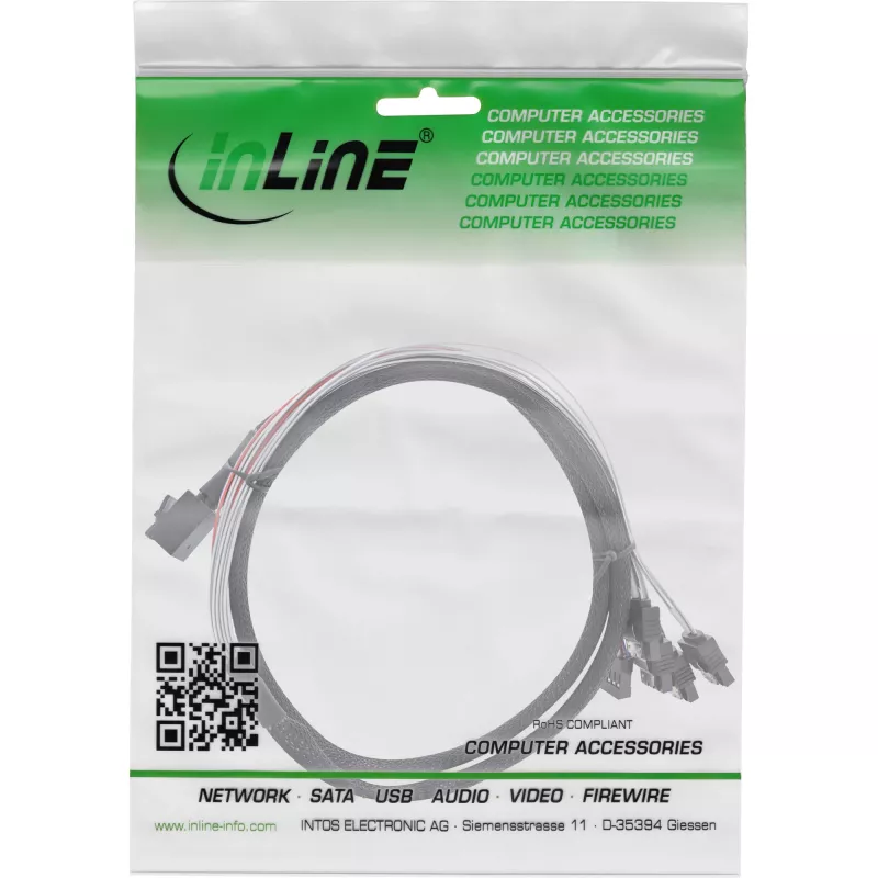 InLine Mini SAS HD Kabel SFF-8643 auf 4x SATA + Sideband 1 m