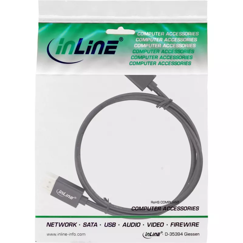 InLine DisplayPort 1.4 Kabel schlank, 8K4K, schwarz, vergoldete Kontakte, 3m