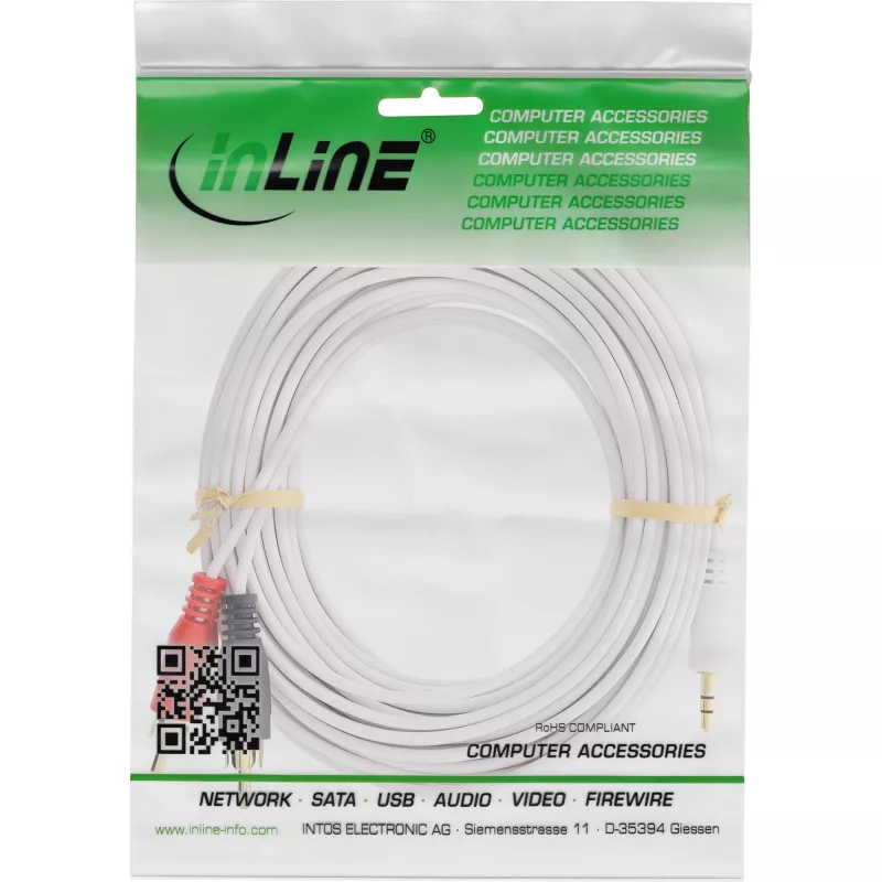 InLine 2x RCA-Kabel Stecker / 3,5-mm-Stecker weiß/gold 7,5 m
