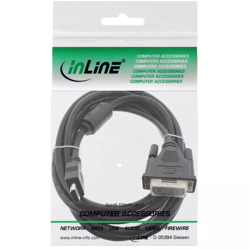 InLine HDMI-DVI-Kabel 19 Pin Stecker / 18+1 Stecker + Ferritkern schwarz 1,5m