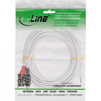 InLine Audiokabel, 2x Cinch-Stecker auf 3,5-mm-Stecker, Stereo, weiß/gold, 2 m