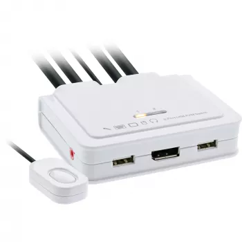 InLine KVM Switch, 2-Port, USB-C+DP auf DisplayPort, 4K, Audio, integr. Kabel