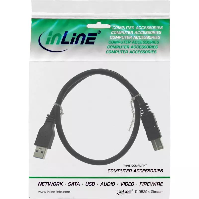 InLine USB 3.2 Gen.1 Kabel Typ A Stecker / Typ B Stecker, schwarz, 0,3m